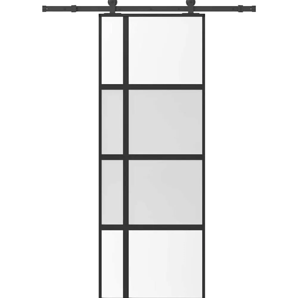 vidaXL Materiales De Construcción-Puerta corredera set herrajes vidrio templado aluminio 76x205cm