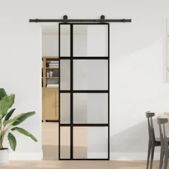 vidaXL Materiales De Construcción-Puerta corredera set herrajes vidrio templado aluminio 76x205cm