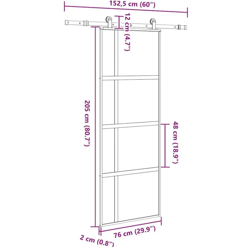 vidaXL Materiales De Construcción-Puerta corredera set herrajes vidrio templado aluminio 76x205cm