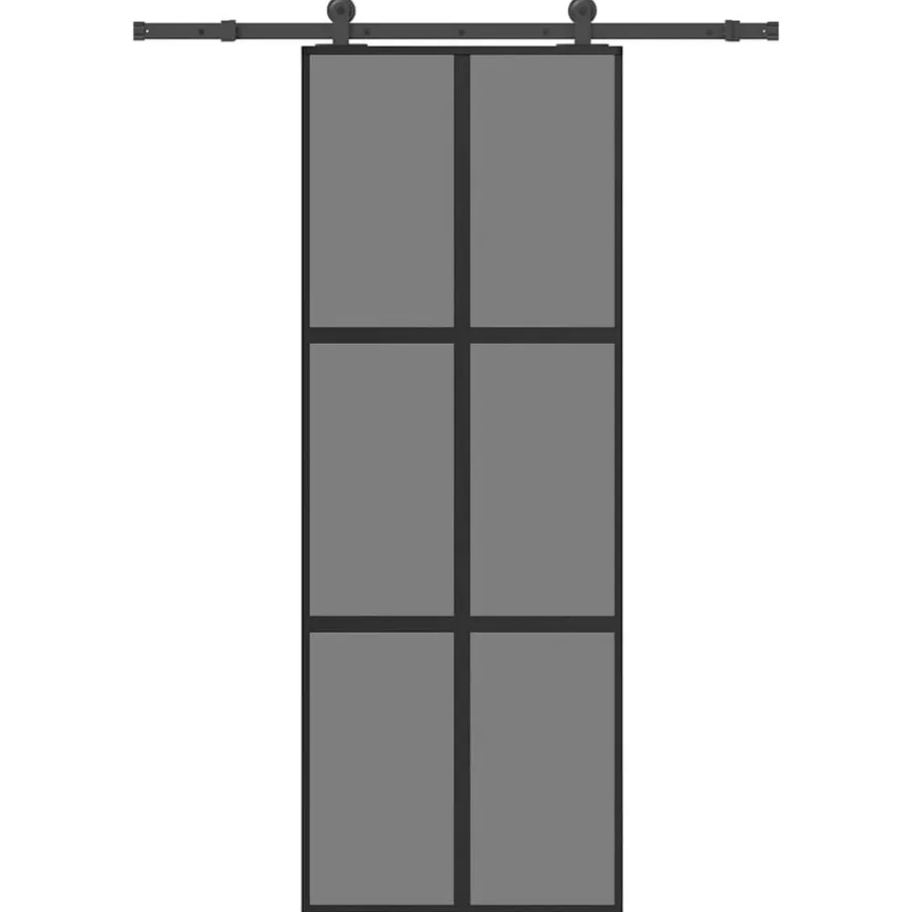 vidaXL Materiales De Construcción-Puerta corredera set herrajes vidrio templado aluminio 76x205cm