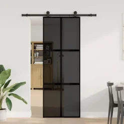 vidaXL Materiales De Construcción-Puerta corredera set herrajes vidrio templado aluminio 76x205cm