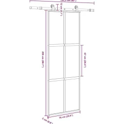 vidaXL Materiales De Construcción-Puerta corredera set herrajes vidrio templado aluminio 76x205cm