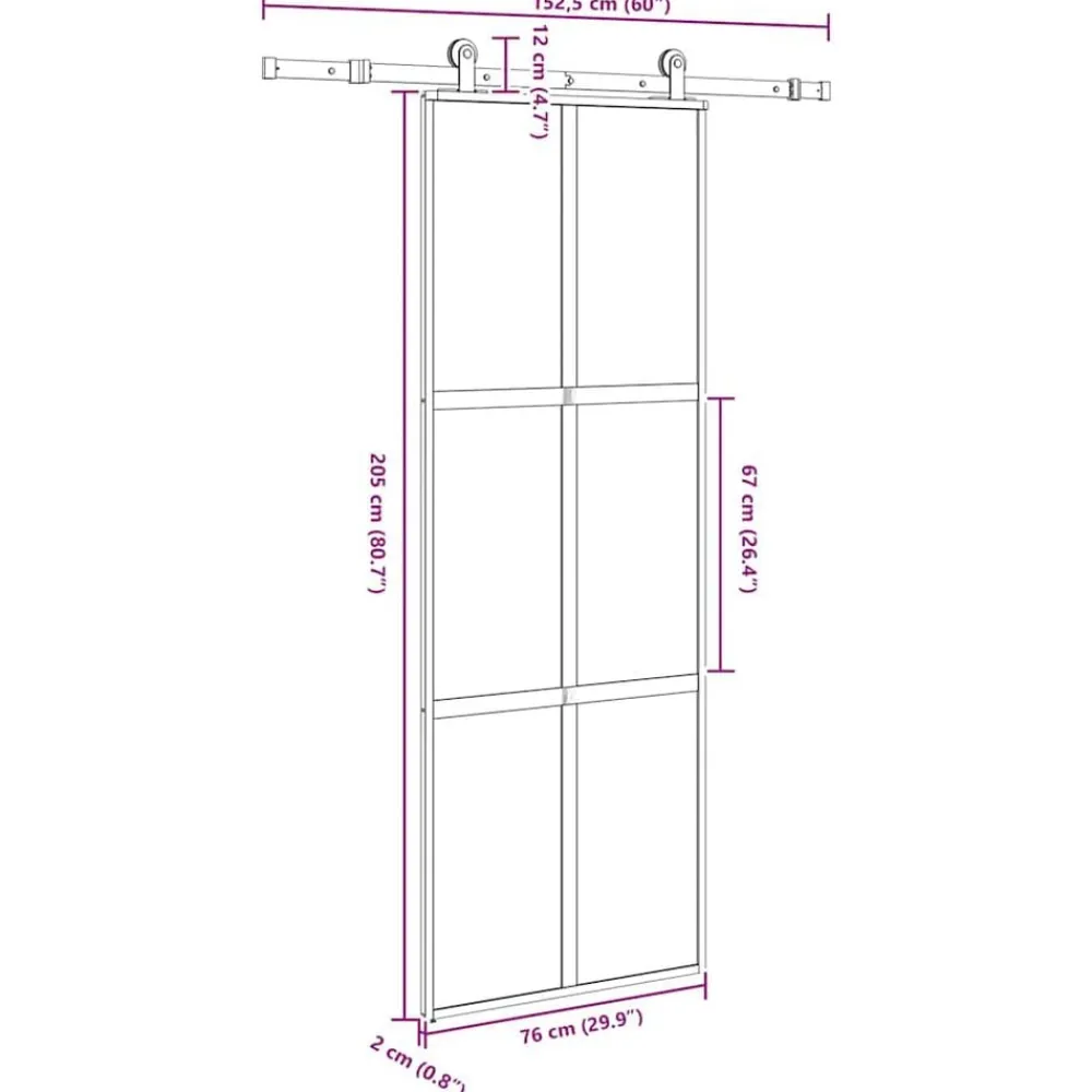 vidaXL Materiales De Construcción-Puerta corredera set herrajes vidrio templado aluminio 76x205cm