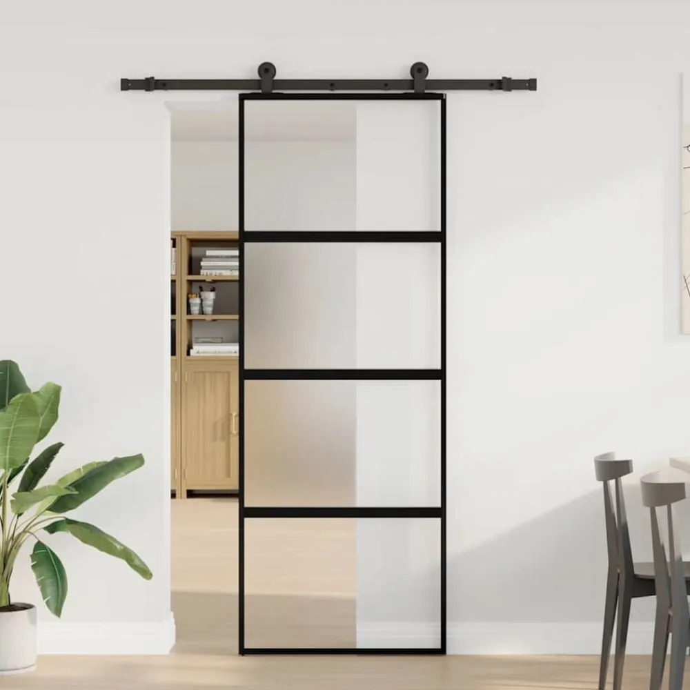 vidaXL Puerta corredera set herrajes vidrio templado aluminio 76x205cm matt and transparent New