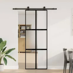vidaXL Puerta corredera set herrajes vidrio templado aluminio 76x205cm