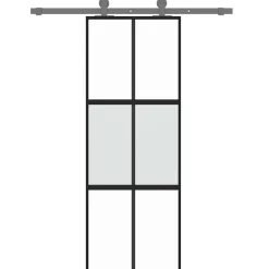 vidaXL Materiales De Construcción-Puerta corredera vidrio templado y aluminio negra 76x205 cm