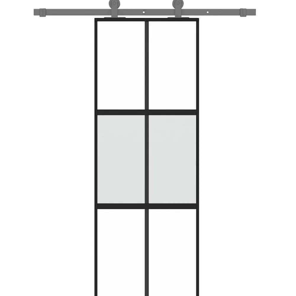 vidaXL Materiales De Construcción-Puerta corredera vidrio templado y aluminio negra 76x205 cm