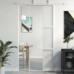 vidaXL Materiales De Construcción-Puerta corredera vidrio templado y aluminio blanca 76x205 cm