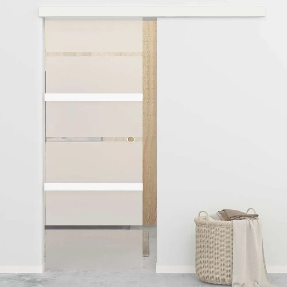 vidaXL Materiales De Construcción-Puerta corredera vidrio ESG y aluminio plateado 76x212 cm