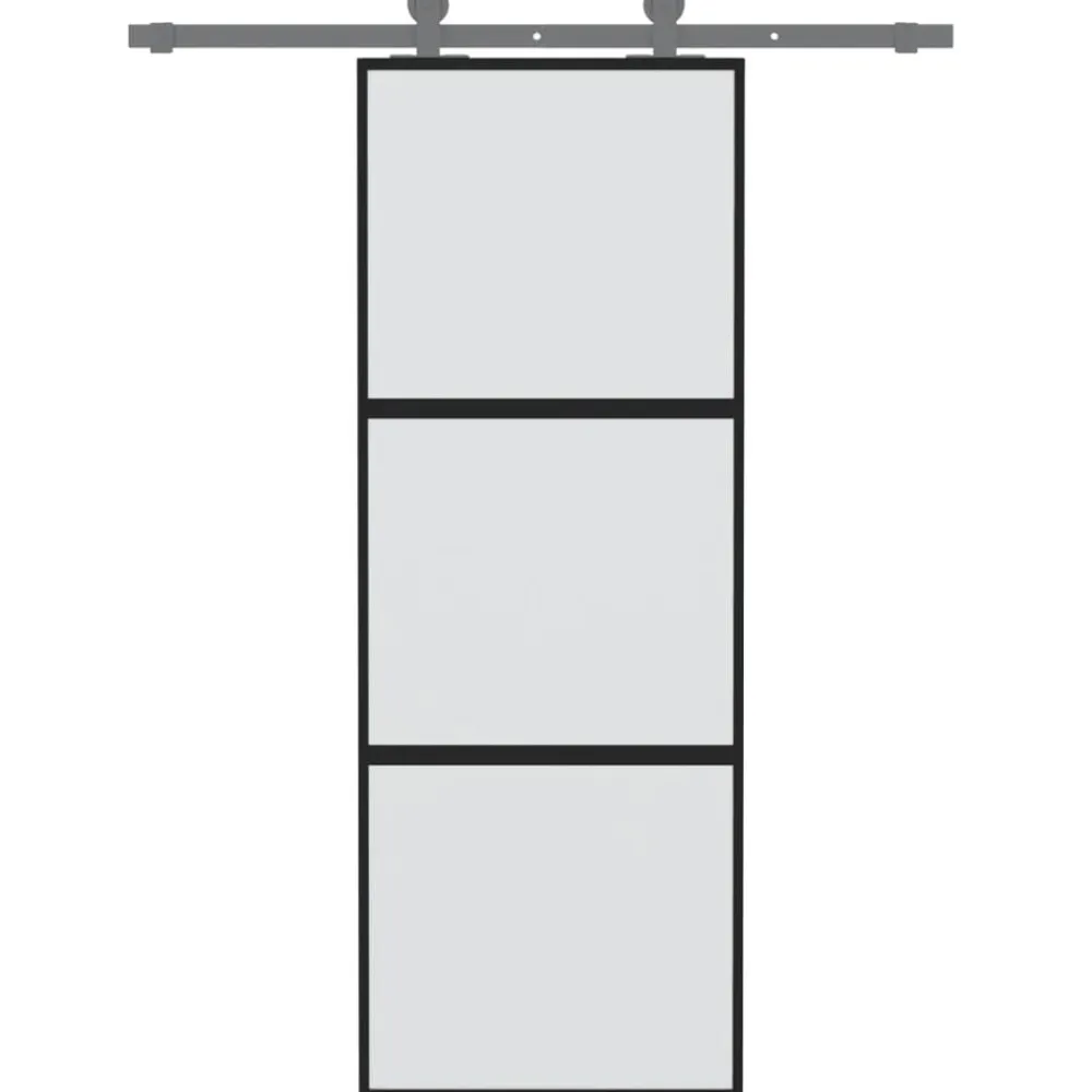 vidaXL Materiales De Construcción-Puerta corredera vidrio templado y aluminio negra 76x205 cm