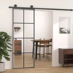 vidaXL Materiales De Construcción-Puerta corredera vidrio ESG y aluminio 76x205 cm