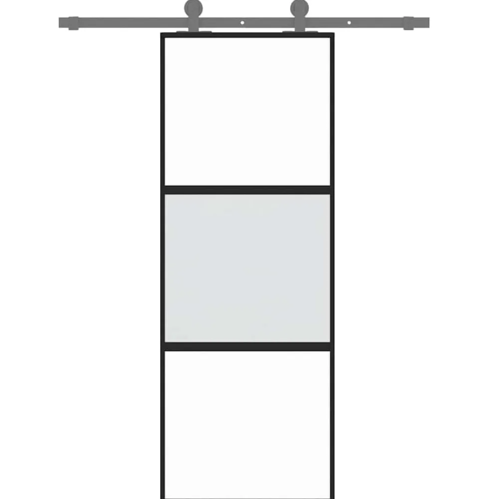 vidaXL Materiales De Construcción-Puerta corredera vidrio templado y aluminio negra 76x205 cm