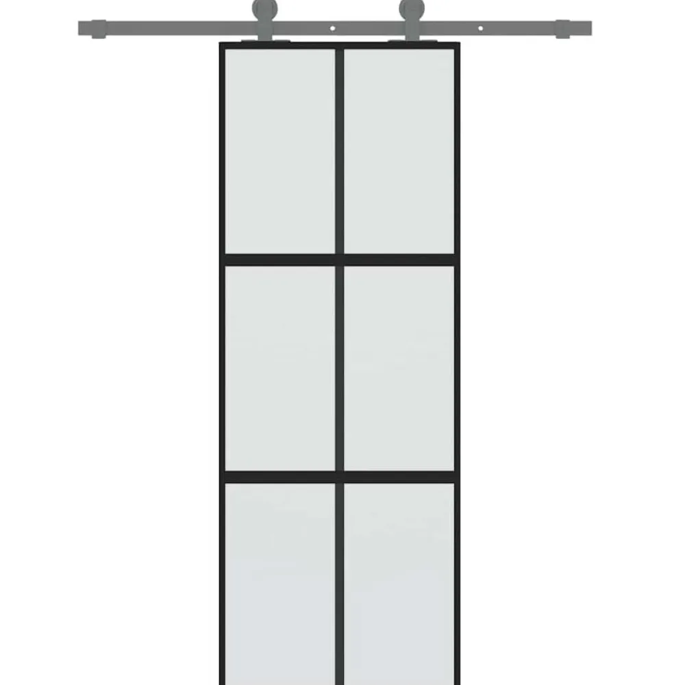 vidaXL Materiales De Construcción-Puerta corredera vidrio templado y aluminio negra 76x205 cm
