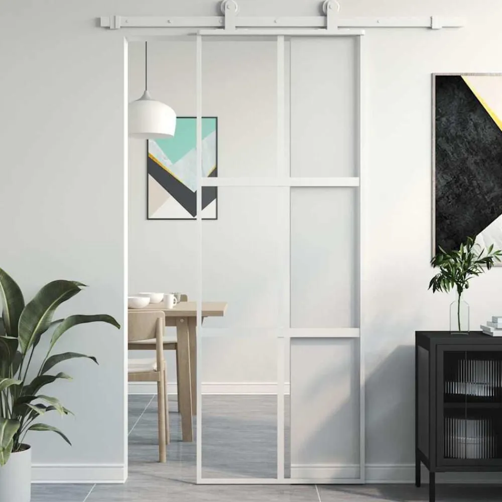 vidaXL Materiales De Construcción-Puerta corredera vidrio templado y aluminio blanca 76x205 cm