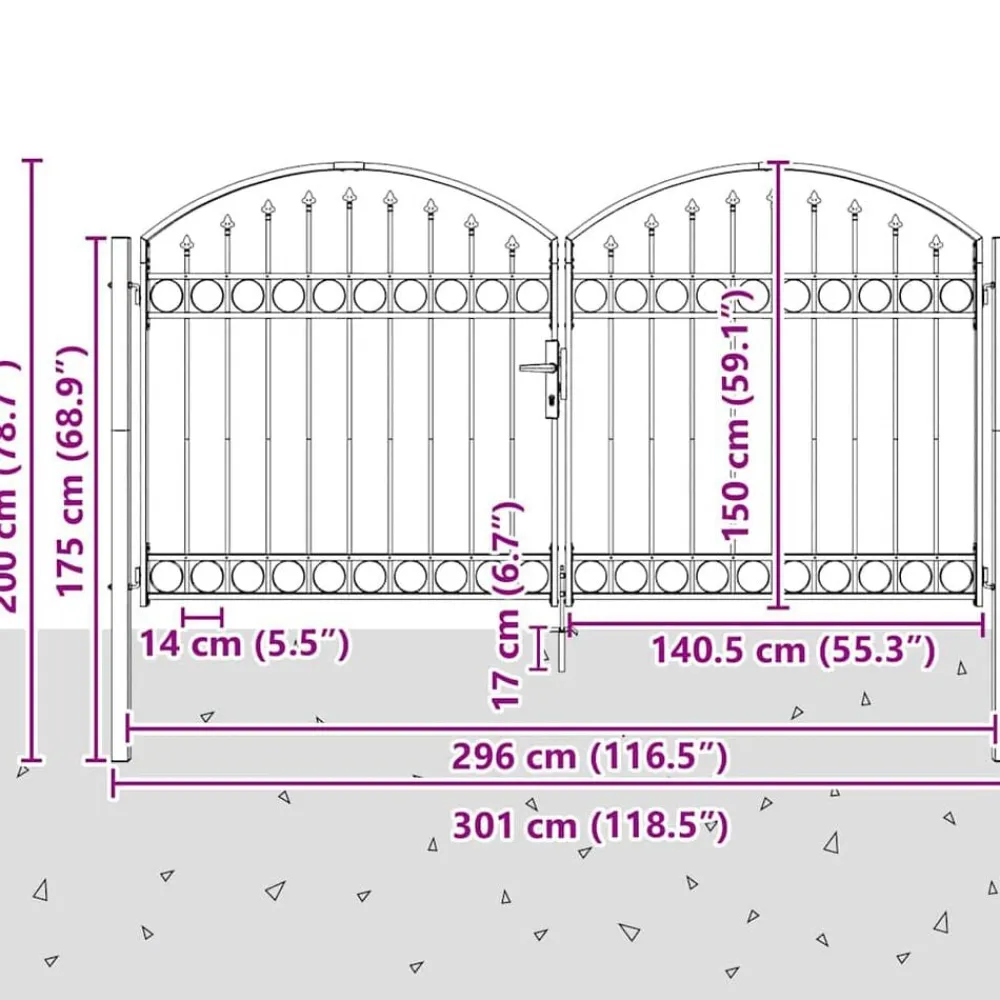 vidaXL Vallas De Jardín-Puerta de cerca con cerradura Assen Gris 301 x 200 cm Acero