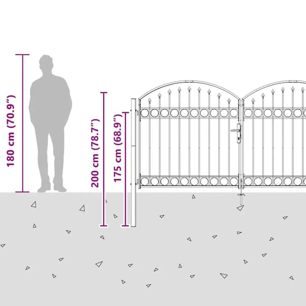 vidaXL Vallas De Jardín-Puerta de cerca con cerradura Assen Gris 301 x 200 cm Acero