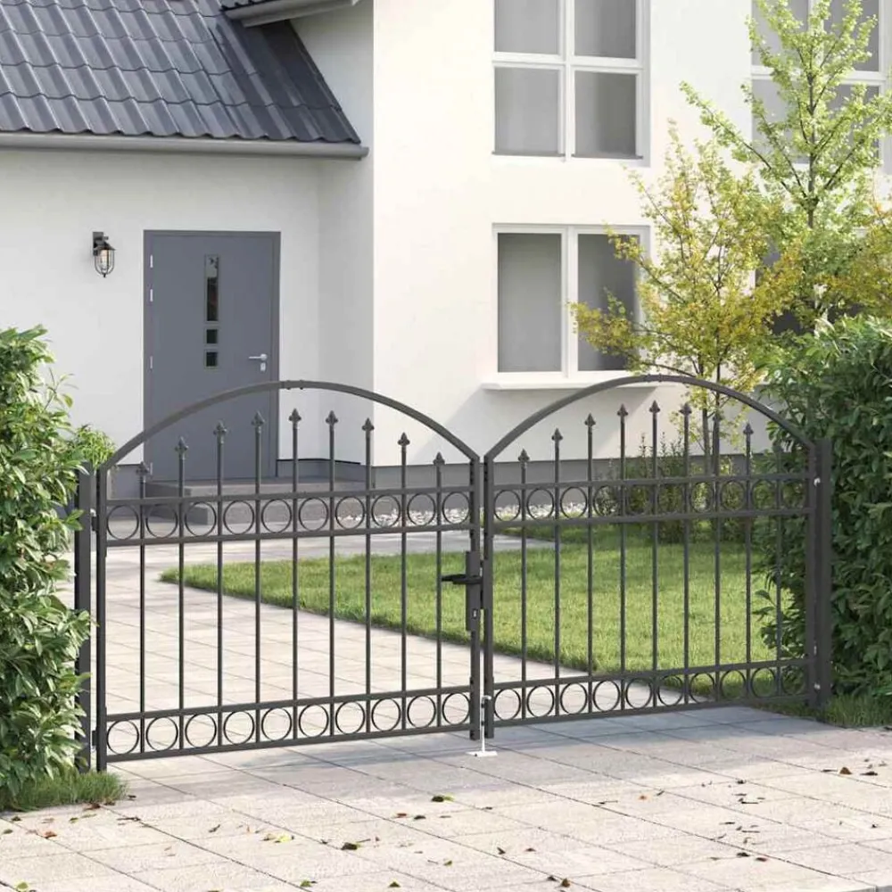 vidaXL Vallas De Jardín-Puerta de cerca con cerradura Assen Gris 301 x 175,5 cm Acero