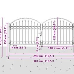 vidaXL Vallas De Jardín-Puerta de cerca con cerradura Assen Gris 301 x 175,5 cm Acero
