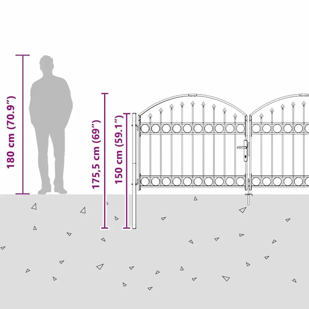 vidaXL Vallas De Jardín-Puerta de cerca con cerradura Assen Gris 301 x 175,5 cm Acero