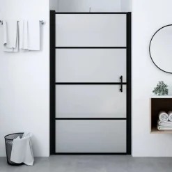 vidaXL Fontanería-Puerta de ducha de vidrio templado esmerilado negra 81x195 cm