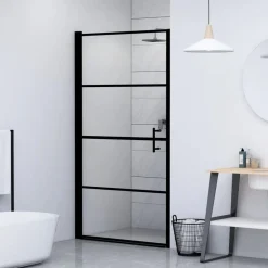vidaXL Puerta de ducha de vidrio templado negro 81x195 cm Outlet