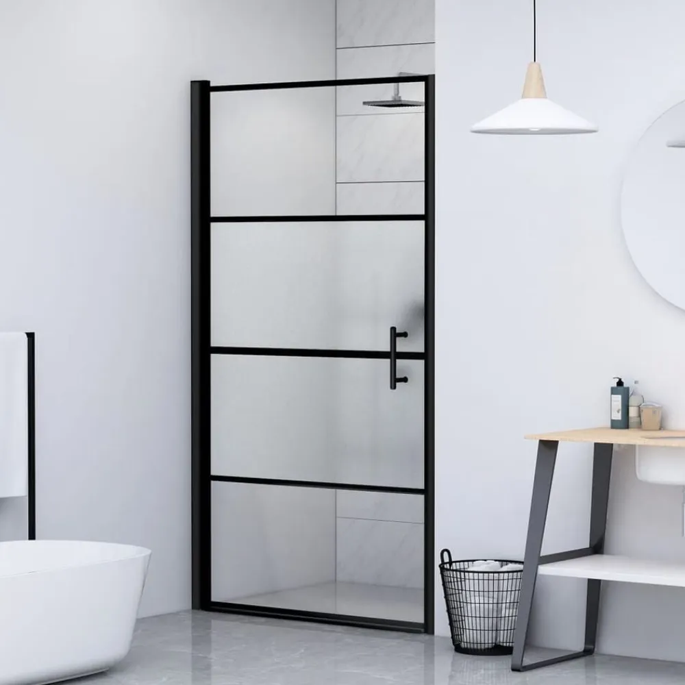 vidaXL Puerta de ducha vidrio semiesmerilado negro 81x195 cm Best