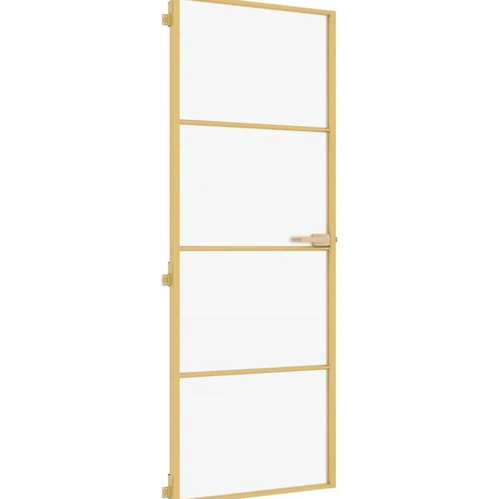 vidaXL Puerta de interior dorada vidrio templado y aluminio 76x201,5cm Dorado y mate Best