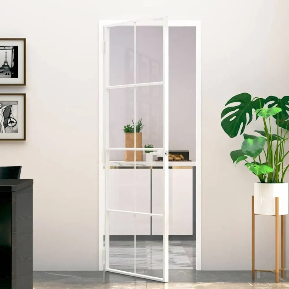 vidaXL Puerta de interior vidrio templado y aluminio blanco 76x201,5cm Blanco y transparente Best