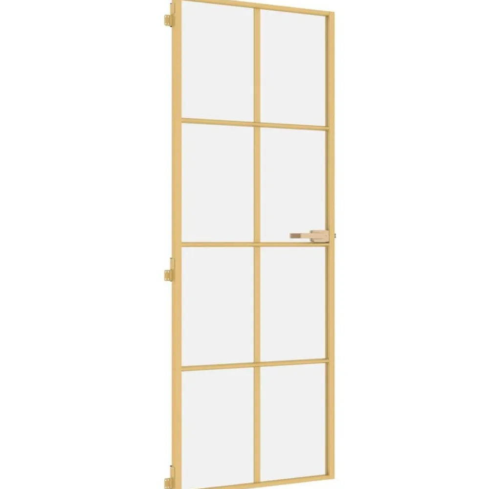 vidaXL Materiales De Construcción-Puerta de interior dorada vidrio templado y aluminio 76x201,5cm