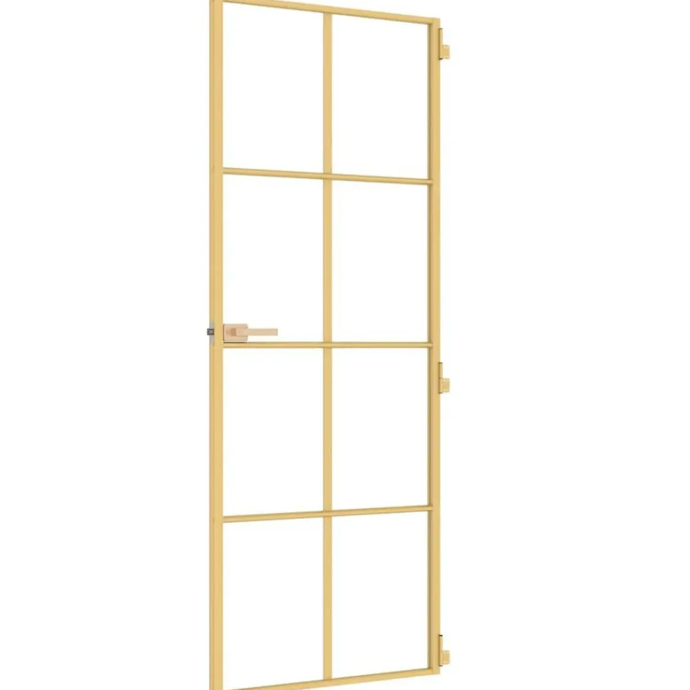 vidaXL Materiales De Construcción-Puerta de interior dorada vidrio templado y aluminio 76x201,5cm
