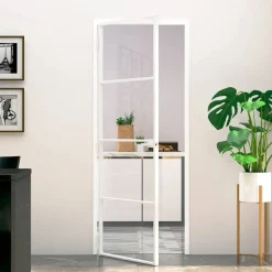 vidaXL Puerta de interior vidrio templado y aluminio blanco 76x201,5cm Blanco y transparente Hot