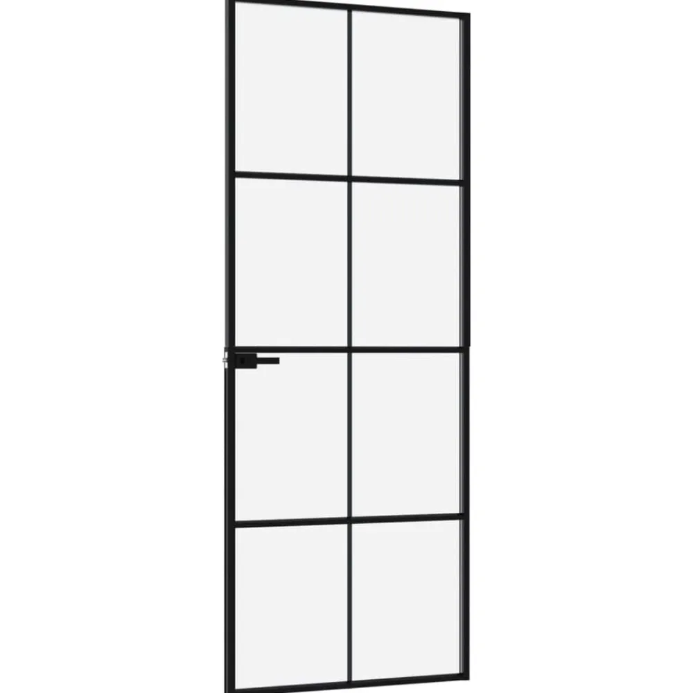 vidaXL Puerta de interior vidrio templado y aluminio negro 76x201,5 cm Negro y transparente Online