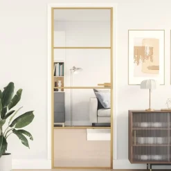 vidaXL Puerta de interior dorada vidrio templado y aluminio 76x201,5cm Dorado y transparente Hot