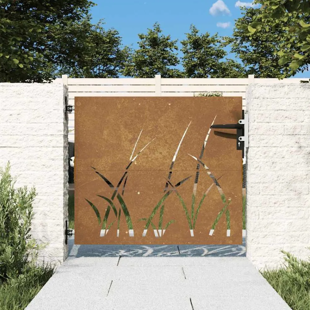 vidaXL Vallas De Jardín-Puerta de jardín acero corten diseño hierba 85x75 cm