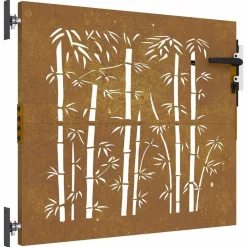 vidaXL Puerta de jardín acero corten diseño bambú 85x75 cm New