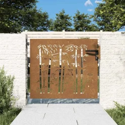 vidaXL Puerta de jardín acero corten diseño bambú 85x75 cm New
