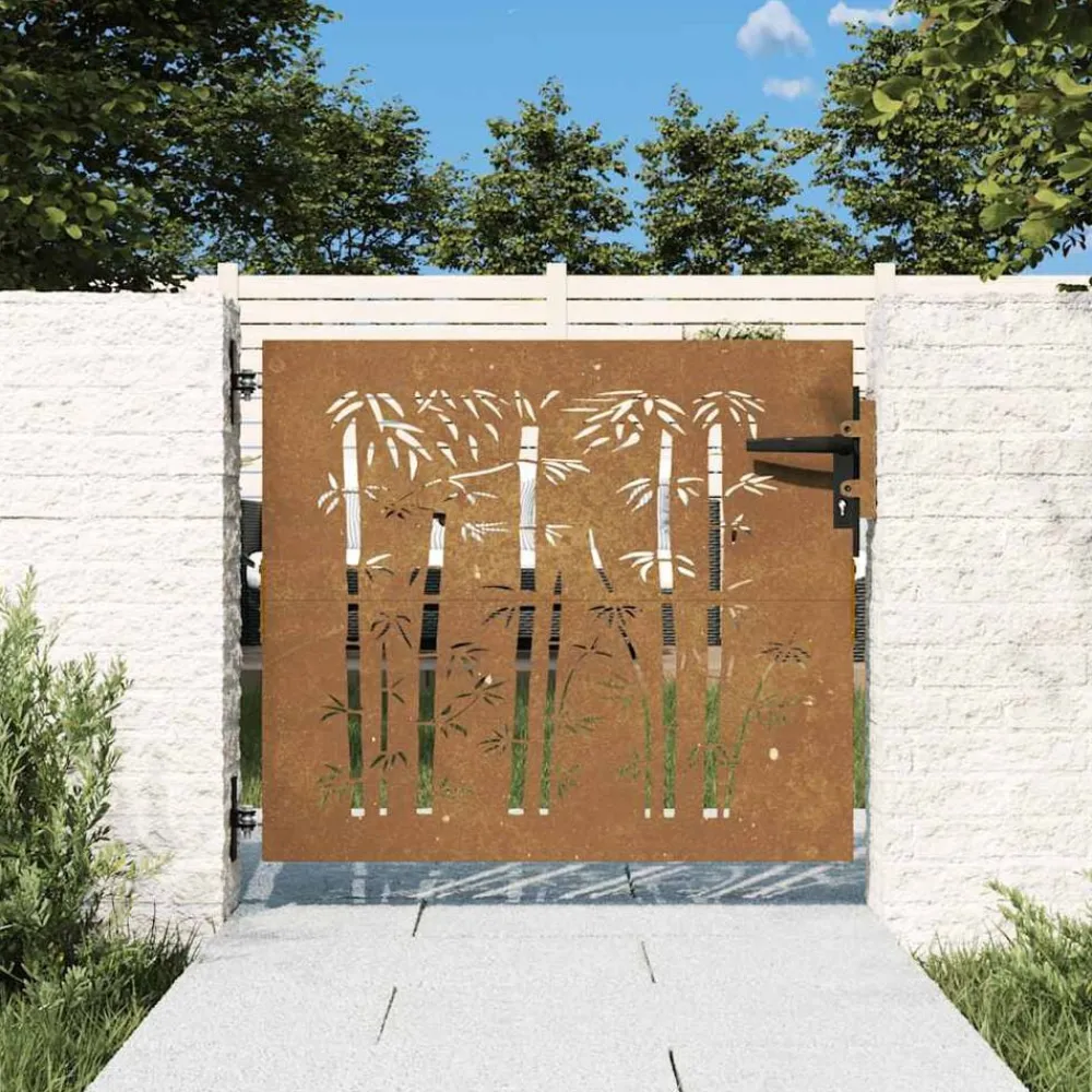 vidaXL Puerta de jardín acero corten diseño bambú 85x75 cm New