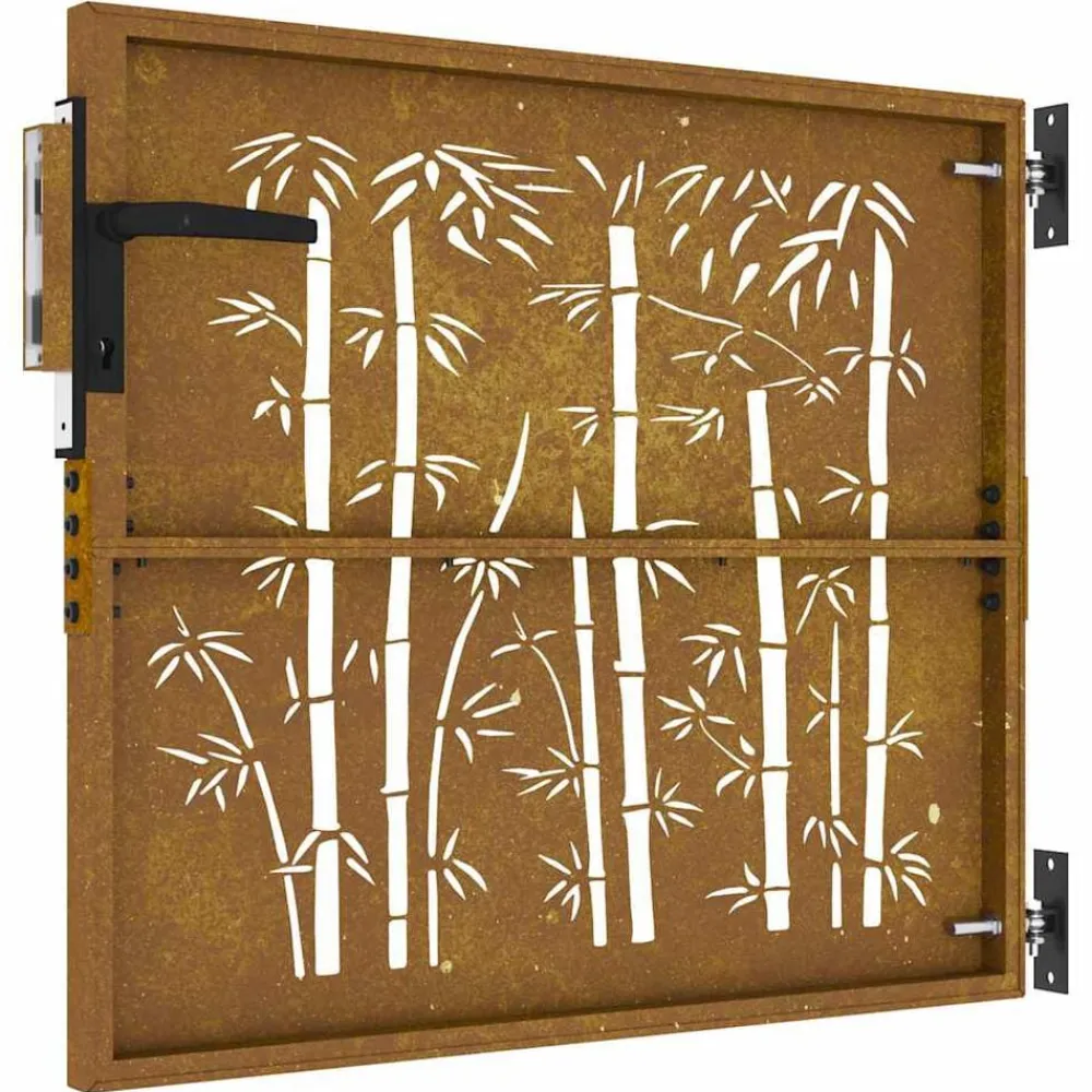 vidaXL Puerta de jardín acero corten diseño bambú 85x75 cm New