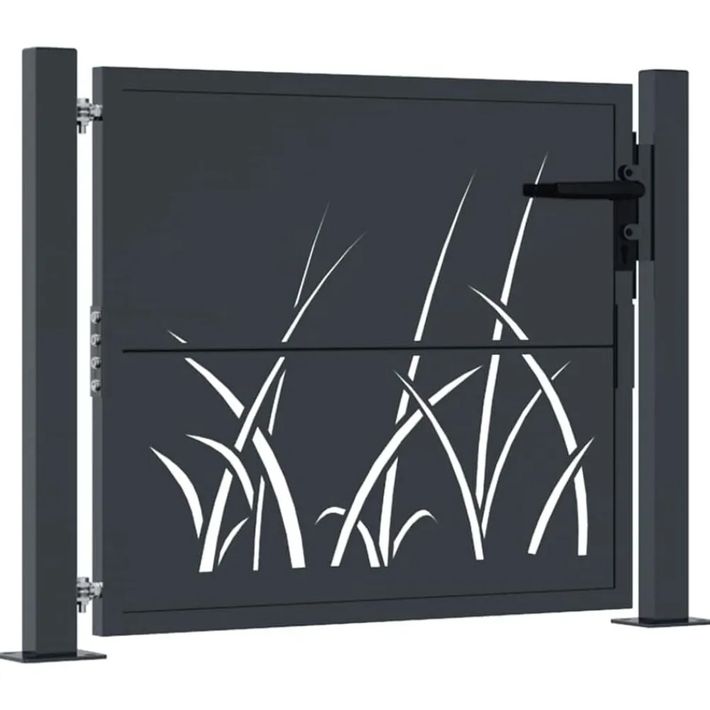 vidaXL Vallas De Jardín-Puerta de jardín antracita 100x75 cm de acero con diseño de césped