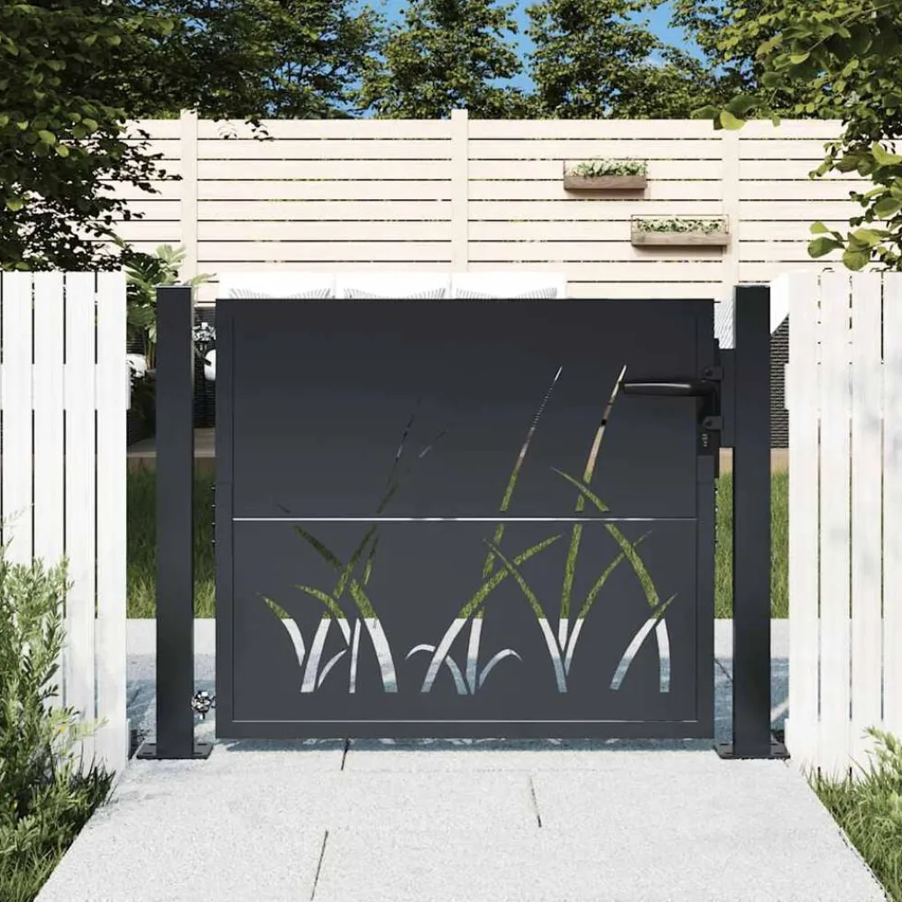 vidaXL Vallas De Jardín-Puerta de jardín antracita 100x75 cm de acero con diseño de césped