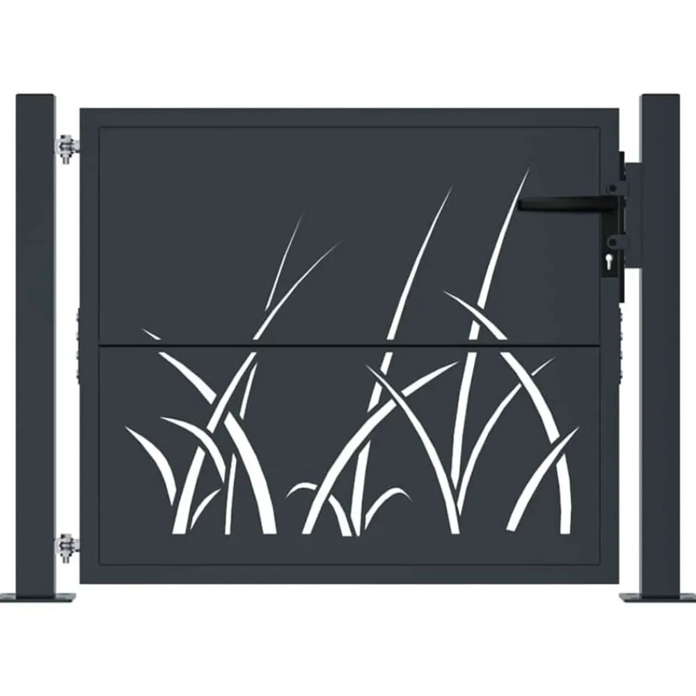 vidaXL Vallas De Jardín-Puerta de jardín antracita 100x75 cm de acero con diseño de césped