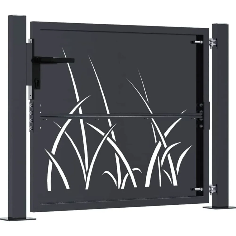 vidaXL Vallas De Jardín-Puerta de jardín antracita 100x75 cm de acero con diseño de césped
