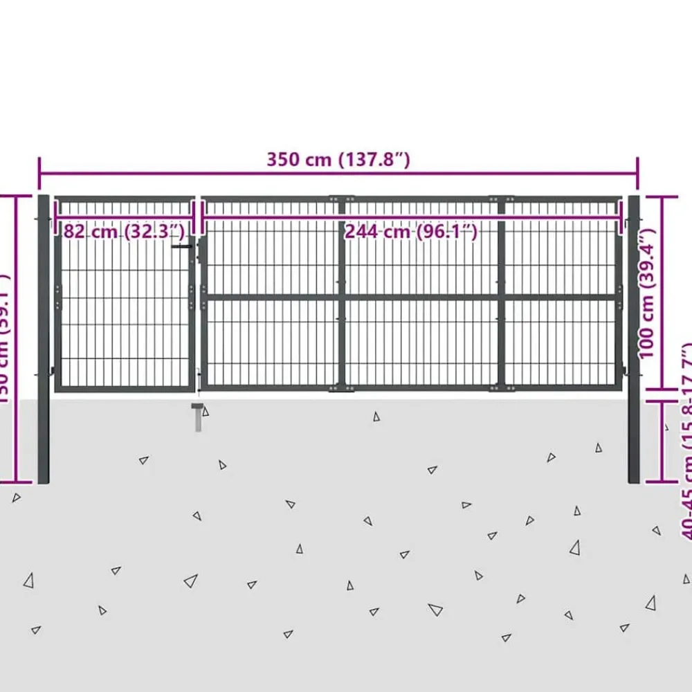 vidaXL Puerta de jardín con postes de acero 350x100 cm Antracita New