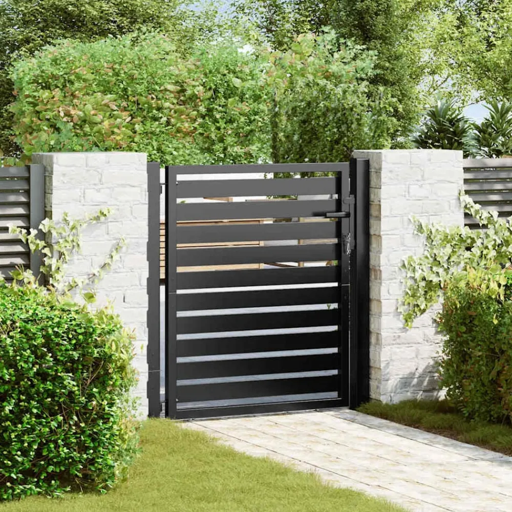 vidaXL Vallas De Jardín-Puerta de jardín con cerradura de aluminio negra 100x100 cm
