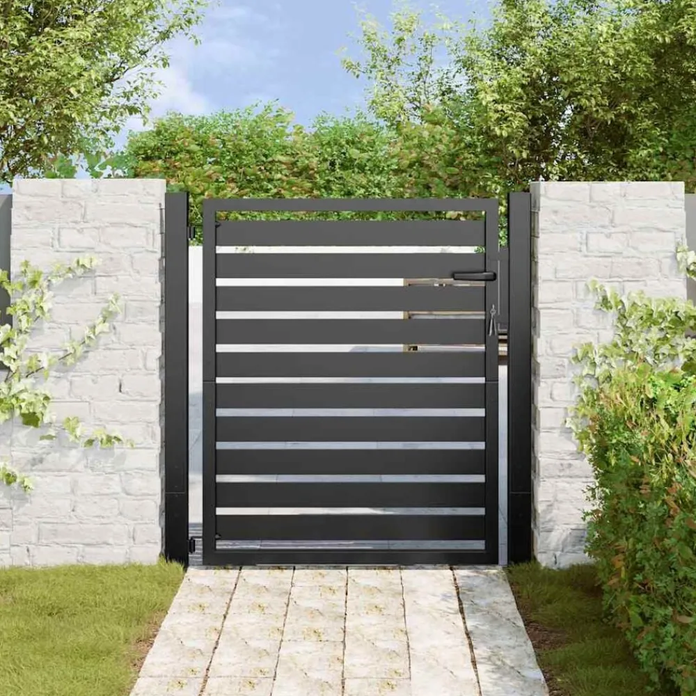 vidaXL Vallas De Jardín-Puerta de jardín con cerradura de aluminio negra 100x100 cm