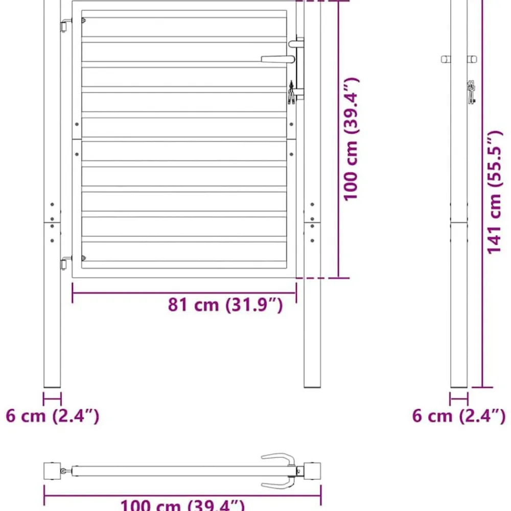 vidaXL Vallas De Jardín-Puerta de jardín con cerradura de aluminio negra 100x100 cm