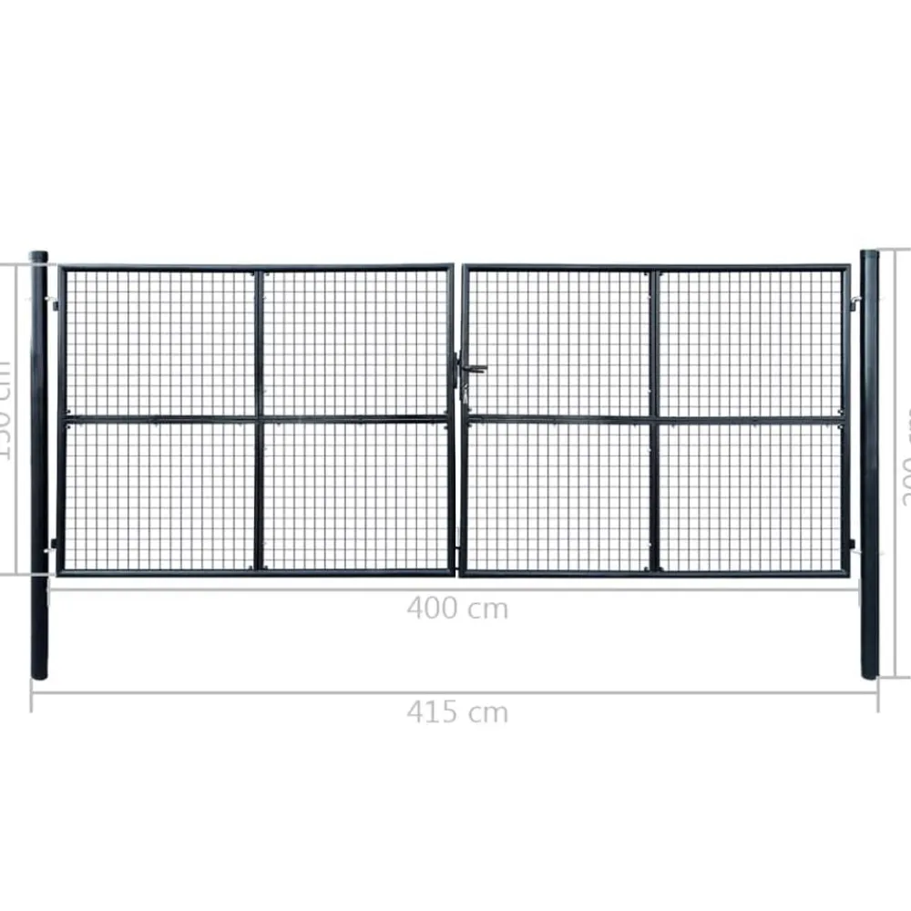 vidaXL Puerta de jardín de malla acero galvanizado 400 x 150 cm gris Clearance