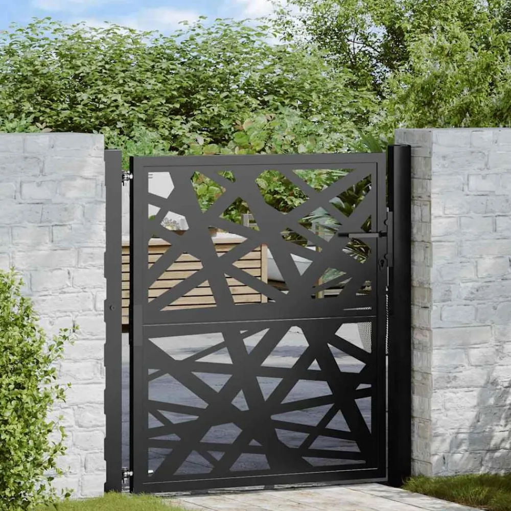 vidaXL Vallas De Jardín-Puerta de jardín de acero negra diseño luminoso 100x100 cm