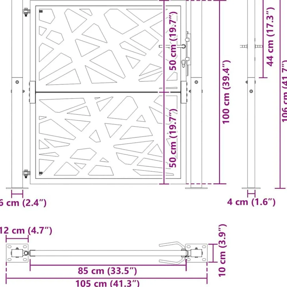 vidaXL Vallas De Jardín-Puerta de jardín de acero negra diseño luminoso 100x100 cm