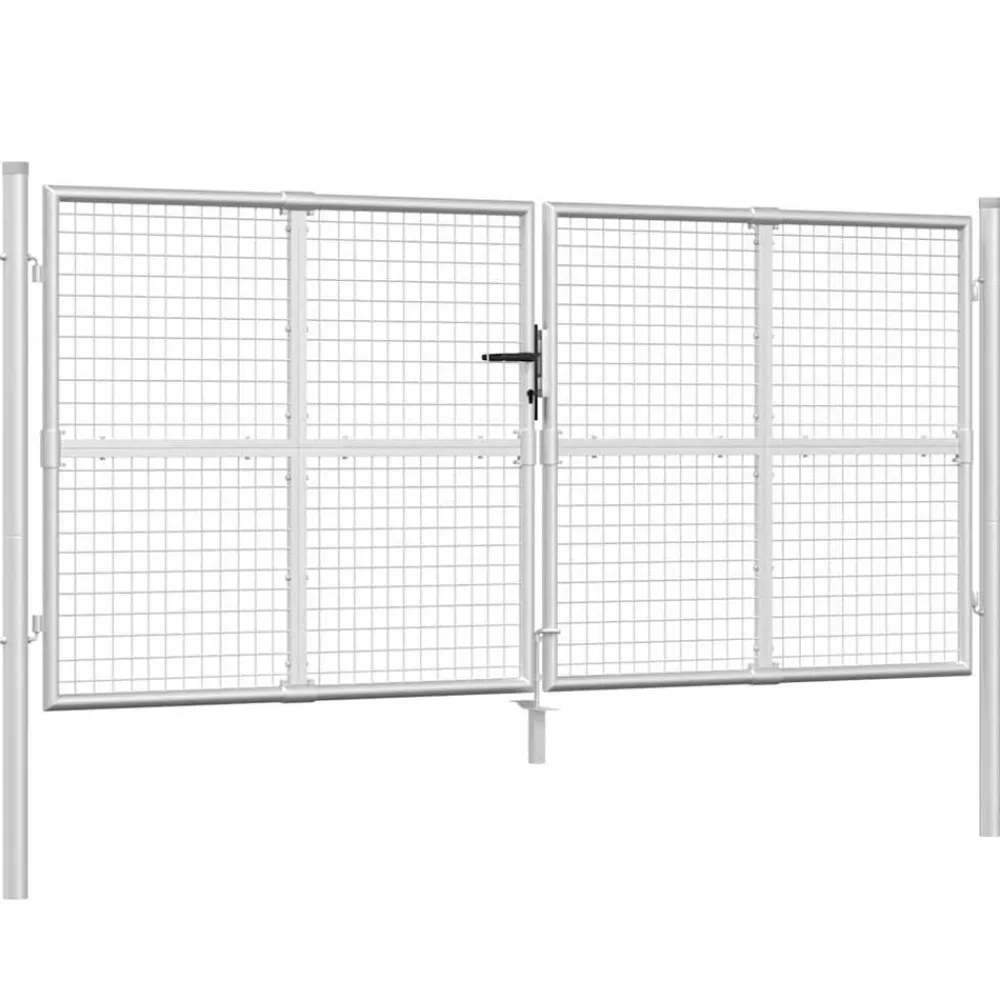 vidaXL Vallas De Jardín-Puerta de jardín de malla color plata 300 x 125 cm acero galvanizado